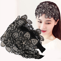 Hairband covering white hair headdress Korean version of wide-brimmed flower hairband ethnic wind lace face small headband hair jewelry female