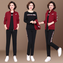 Spring and Autumn Sports Leisure Set Womens Middle-aged and Elderly Fashion Mother Dress Three-Piece Jacket Sportswear