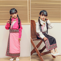 Tibetan childrens clothing Tibetan autumn and winter style long sleeves shirt hidden clothes half body skirt suit girls national performance out of clothes