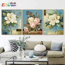 Diy Digital Oil Painting Living Room Restaurant Flowers Triple Triple Hand-painted Color Filling Large Decorative Painting Water Lotus