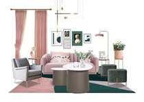 Curtains like water-strawberry mousse
