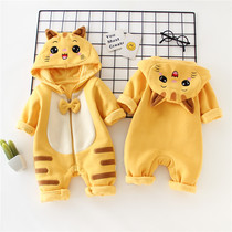 Newborn Baby Clothes Spring Autumn Winter Pure Cotton Toddler Khaed Climbing Suit Cute Super Cute Male Baby Conjoined Spring Clothes