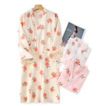 Water Honey Peach Sweat Steam Bathrobe Woman Washed Pure Cotton Yarn 70% Sleeves Long-Style Cardiovert Slim Rope Home Dress Sleepwear