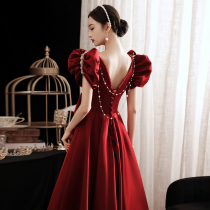 Toast to the Fugitive Princess Summer Temperament Wedding Senior Sensation Wine Red Color Throng Bridal Engagement Evening Gown Skirt Dresses