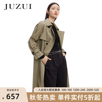 JUZUI Jiuzi 2021 autumn new solid color English style urban fashion long temperament womens windbreaker coat