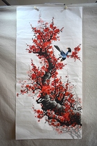 Meiqi painting academy four feet 1 4*0 7 meters flower and bird plum blossom pure hand-painted red plum plum plum