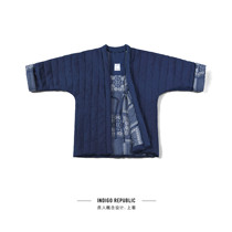 INDIGO blue dyed natural grass dyed cotton coat Taopao retro coat Back to the old version