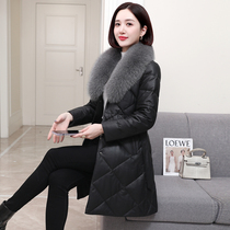 Hainings fur - leather feather dress 2022 winter new sheep velvet fox big hair fur leather coat long