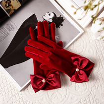 New Velvet wine red bow gloves bride toast wedding accessories photo studio photography photo studio annual meeting
