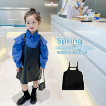 Girls Dress 2021 Spring New Childrens Dress Little Girl Baby Foreign Sling Leather Skirt Spring and Autumn Wear Tide