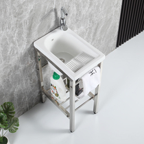 Ceramic laundry sink balcony stainless steel bracket small apartment left and right holes laundry cabinet combination basin wash laundry sink