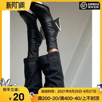  Ex-boyfriend metal iron head boots womens summer cool thin leather hot girl boots high-heeled square head elastic thin boots boots