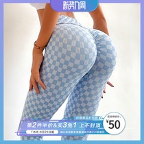  Choc girl checkerboard plaid peach fitness pants womens high waist tight running quick-drying stretch hip-raising yoga pants summer
