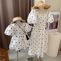 Pro-Child Fashion New South Korean Dress Foreign Air Fashion Mother Womens Fashion Embroidered Flowers Bubble Sleevy Dress