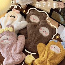 Winter gloves cute plush thickness and wind-proof students plush warm cycling around the neck of cotton gloves for men and women