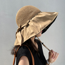 Vinyl beach hat visor hat womens summer hollow straw hat UV eaves cover face sunscreen sun fisherman hat