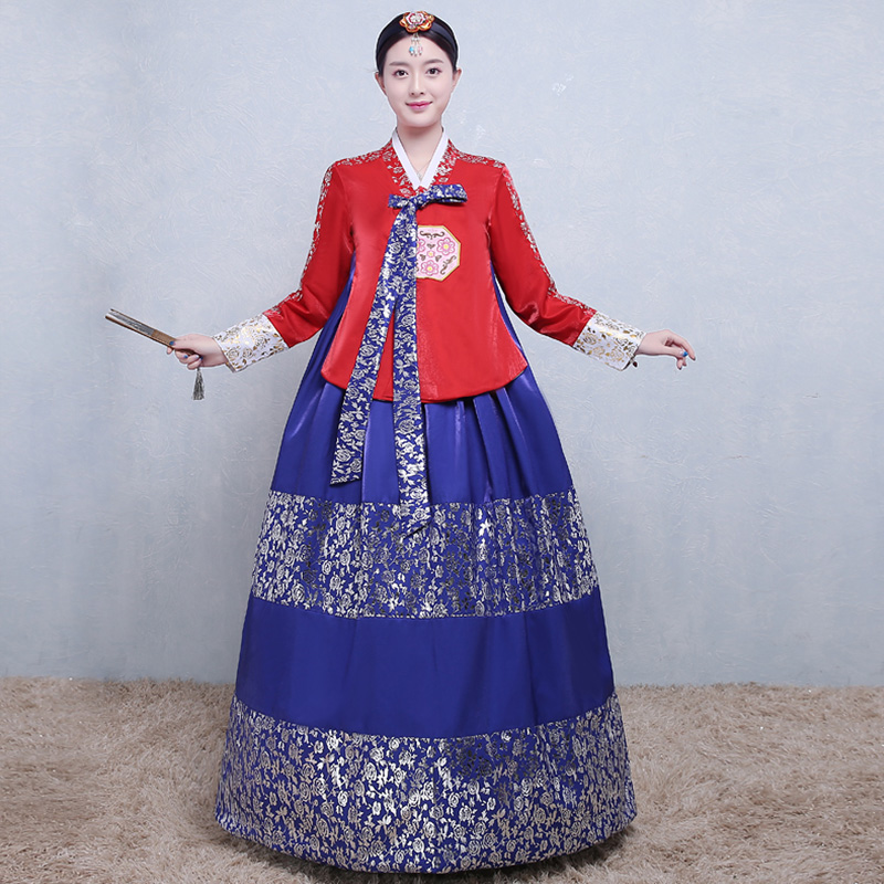 高档朝鲜服装刺绣花韩服女日常韩国宫廷结婚礼服婚服表演出舞蹈服