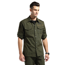 Spring and summer outdoor casual cotton breathable military Fan Shirt mens loose camouflage training uniform two wear lapel shirt