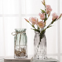 European-style vertical glass vase living room color transparent vase hotel creative dried flower rich bamboo flower arrangement