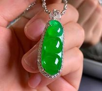 Natural Burmese Ice Jade Fudou Pendant Full Yang Green Green Bean 18K Gold Inlaid Ping Button Necklace