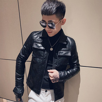 Korean version slim small size men XS plus small short slim motorcycle PU leather jacket small version jacket jacket leather jacket