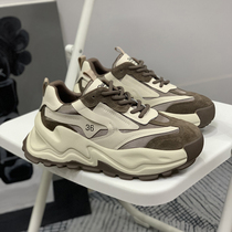 New hit ~ 2021 autumn and winter new color-colored leather father shoes womens thick-soled high lace-up sports casual shoes