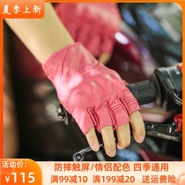 Motorcycle Riding Gloves All Season Retro Locomotive Half Finger Breathable Genuine Leather Carbon Fiber Anti-Fall Touch Screen Summer Punch