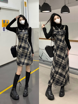 taobao agent Retro winter dress, black jacket, set, plus size, fitted