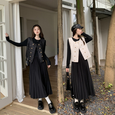 taobao agent Autumn advanced dress, long pleated skirt, plus size, long sleeve, high-quality style, 2023 collection