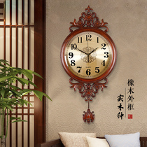 New Chinese solid wood wall clock living room home fashion atmosphere creative retro clock wall hanging watch Chinese style clock