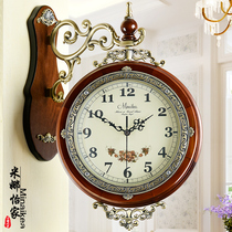 European living room wall clock double-sided fashion solid wood two-sided art silent clock clock clock home creative personality hanging watch