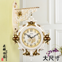 Eurostyle living room clock double face hanging clock modern field garden table Two sides clock muted creative big American retro wall hanging table