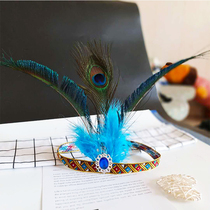 Lady peacock tail feather head wear simple headband performance performance props feather hair accessories girl headgear
