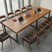 Solid wood table Long table loft conference table and chair combination Desktop computer desk office desk Modern simple negotiation table