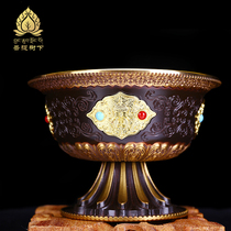 Buddha margin antique pure copper eight auspicious carved high foot water supply bowl water supply Cup holy water cup large