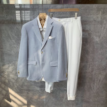 British style blue and white striped slim-fit small suit jacket mens Korean version of the trend formal fashion wedding suit suit