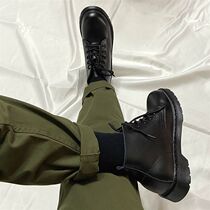 Leather Martin boots mens high-end black English autumn couple ins overwear mid-help leather shoes handsome locomotive boots