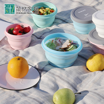 Japan travel silicone folding bowl folding cup Outdoor camping portable childrens tableware Telescopic cup Instant noodle bowl with lid