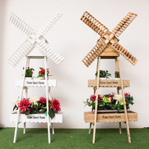 New wedding props Road introduction stage decoration ornaments welcome arrangement flower stand forest wedding scene wooden box Windmill