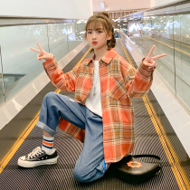 Girls Plaid shirt jacket spring and Autumn new childrens Western style loose long-sleeved shirt little girl fashionable top