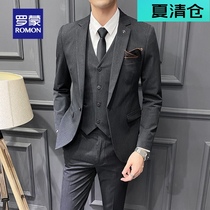 Romon suit Mens suit Business casual professional formal solid color large size mens groom wedding dress three-piece set