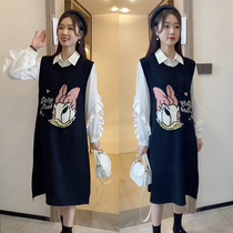 Pregnant women sweater dress Autumn Winter set vest bottoming knitted long spring and autumn Net red top 2021 New