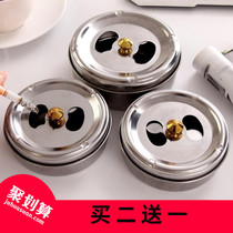 Stainless steel large round ashtray windproof with lid sealed smoke Cup automatic smoke-off restaurant Office conference hall