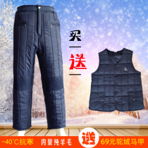 Winter gats up overweight Inner Mongolia pure wool trousers male and female plus suede thickened hand full height waist anti-chill warm cotton trousers