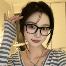 Korean version of Chao female round face plain face glasses black box retro anti-blue students with myopia degree Net Red wide side Male