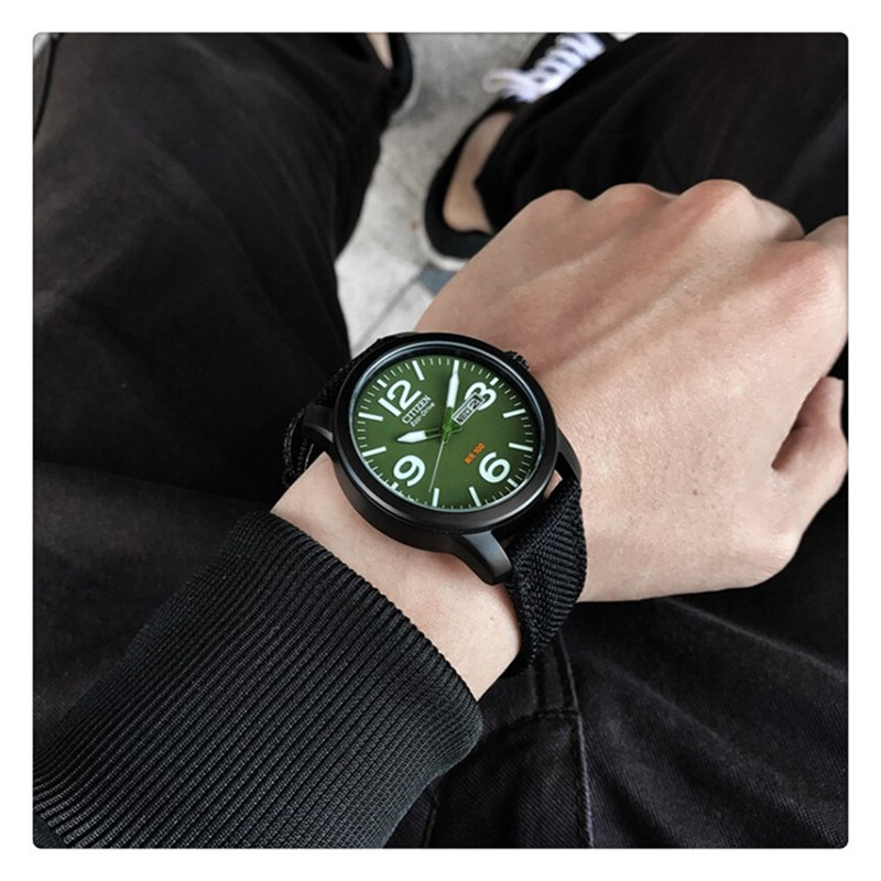 Citizen West Rail City mens watch fashion canvas with green plate light dynamic men waterproof watch