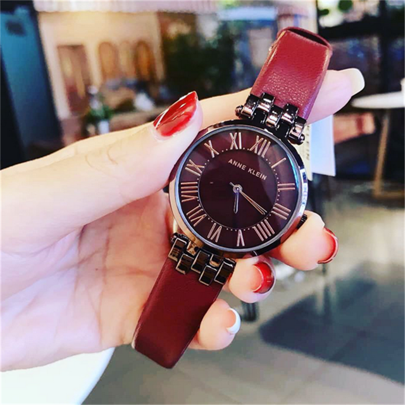 Anne Klein female watch simple small quartz red belt Roman pointer female watch 2619BYBN