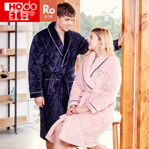 Red Bean Coral Suede Nip Cotton Sleeping Robe Couple Womens Winter Flannel Suede Home Autumn Winter Thickening Lengthened Warm Mens Home Clothing