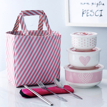 Office workers with Rice fresh lunch box home girl heart microwave oven heating special ceramic bowl with lid students