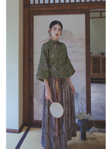 Flower blooming summer When making tea Chinese style tea suit womens suit Tang dress cheongsam top velvet skirt autumn